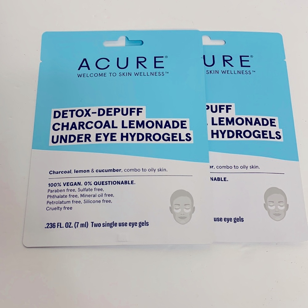 Acure | Two Packets Detox-Depuff Charcoal Lemonade Under Eye Hydrogels Skincare